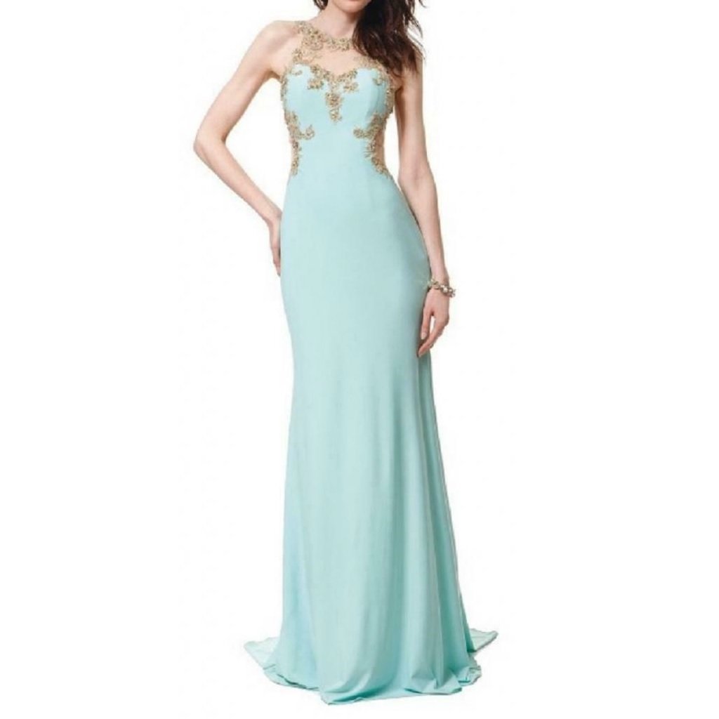 Spandex Sheer Embroidery Sequins Lace Bodice Long Evening Gown Prom Dress